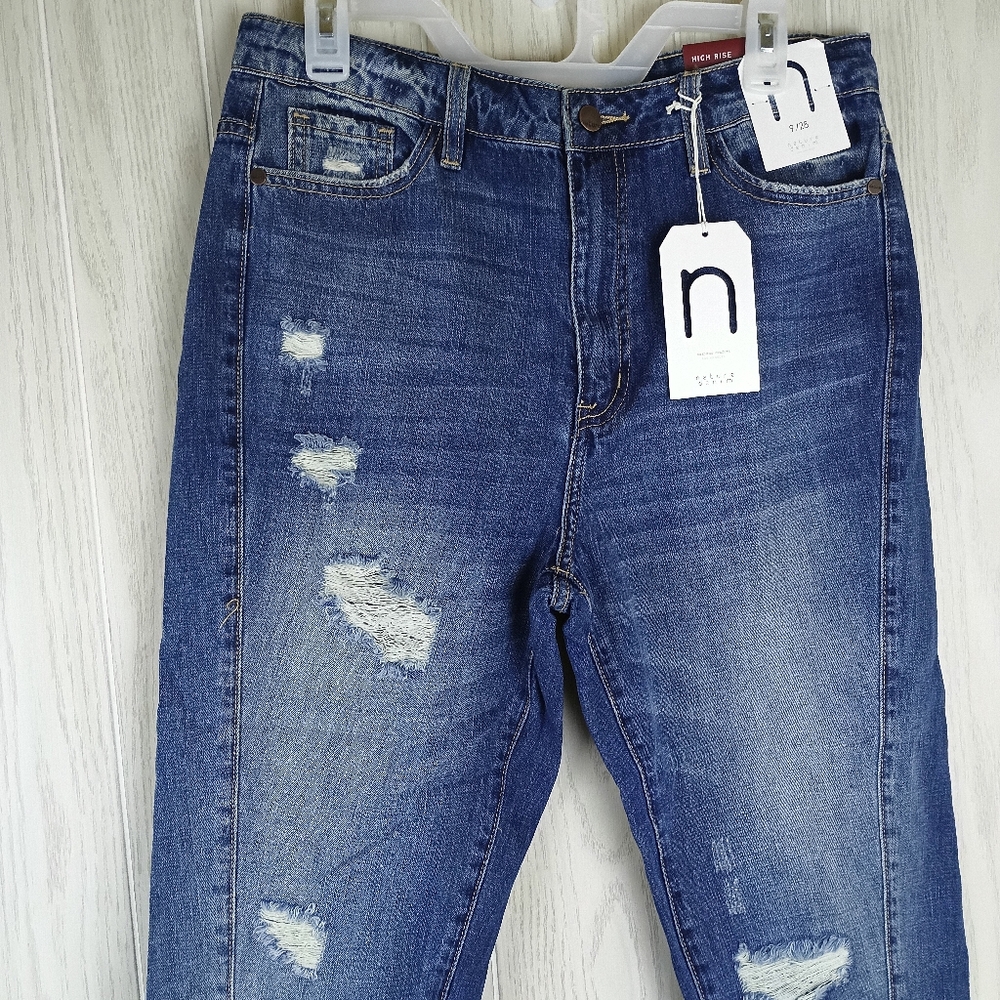 Nature High Rise size 9/28 medium blue jeans distress Capri denim 100% cotton - Picture 3 of 13